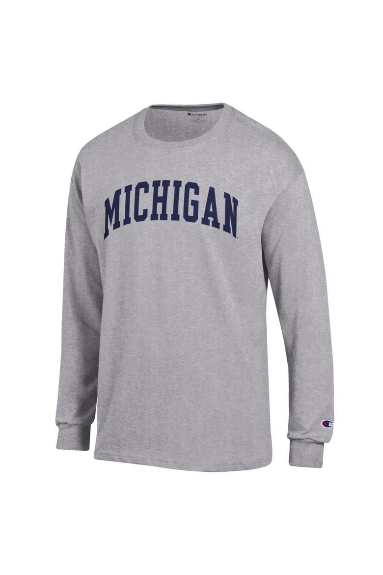 Men's Champion  Heather Gray Michigan Wolverines Basic Arch Long Sleeve T-Shirt, Alternate, color, Heather Gray