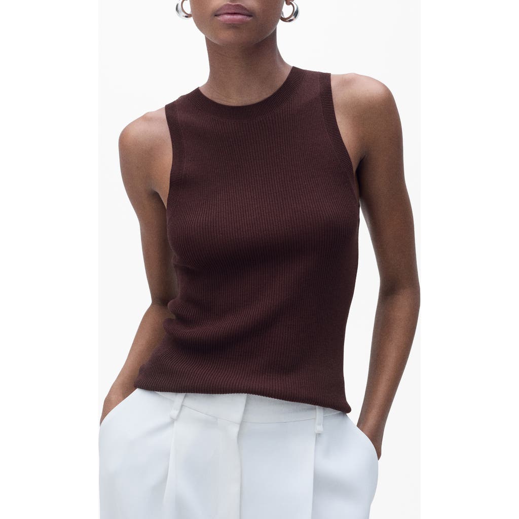 Mango Karl Rib Tank In Brown
