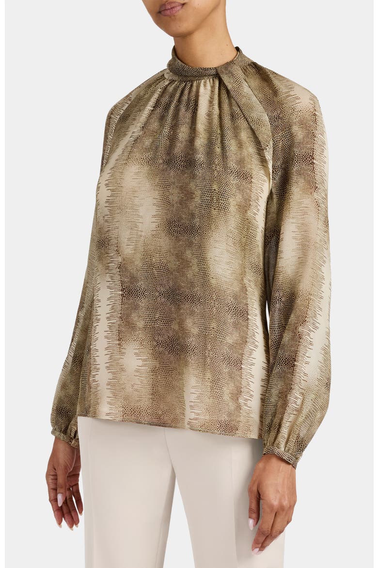 Dakota Mock Neck Printed Blouse with Long Lantern Sleeves, Main, color, SAHARA
