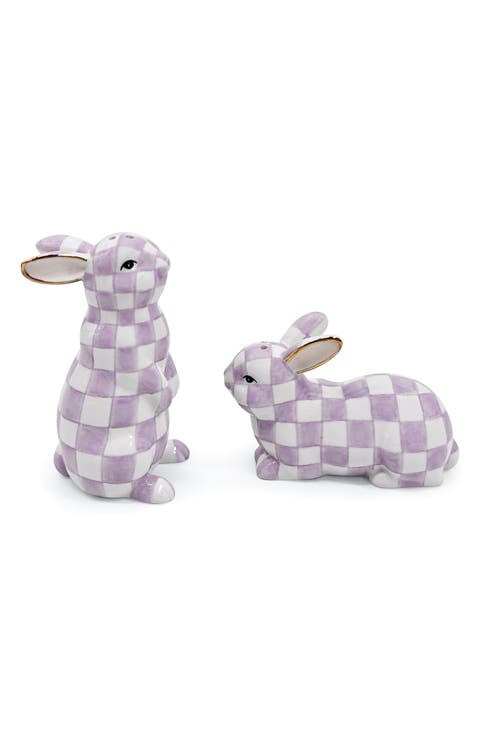 Violet Check Bunny Salt & Pepper Shaker Set
