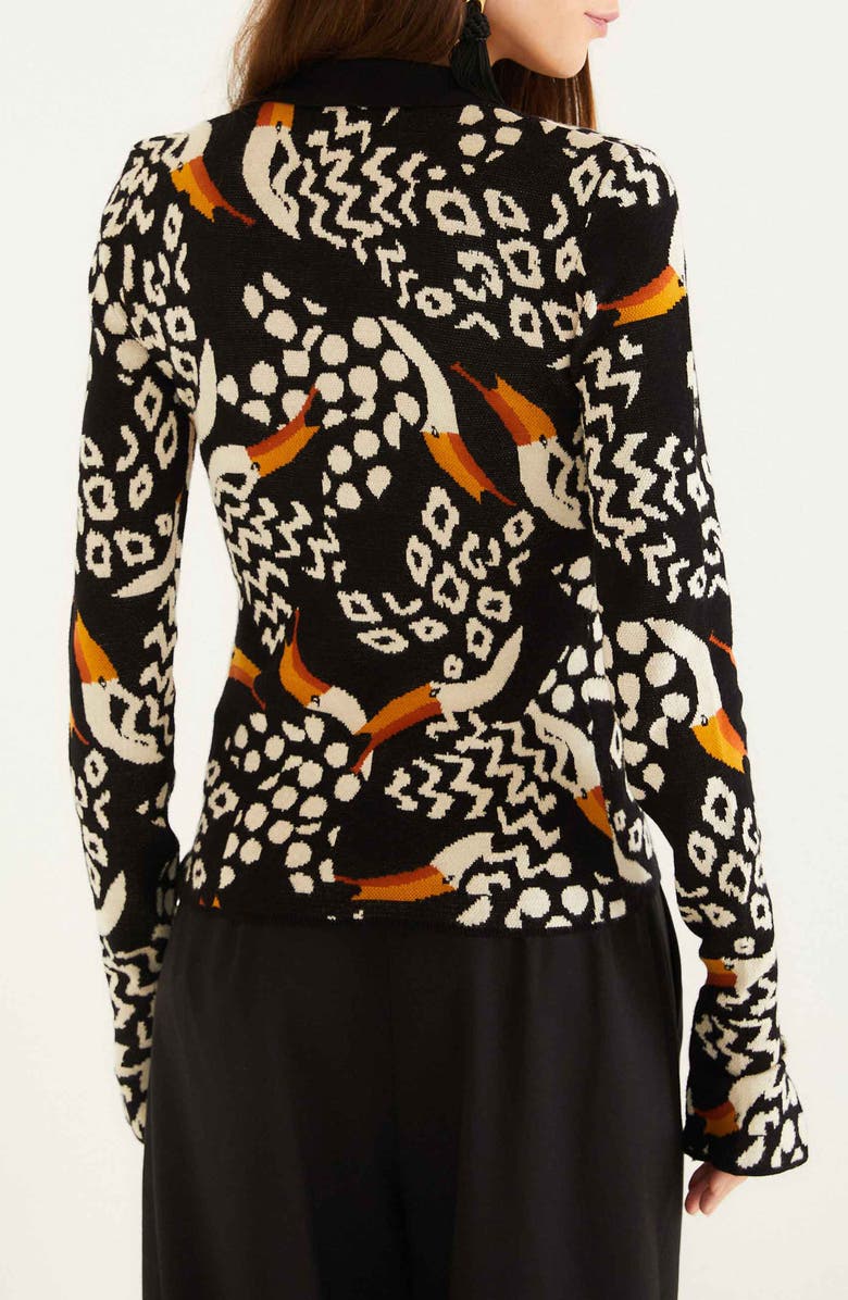 FARM Rio Tucanissimo Jacquard Polo Sweater, Alternate, color, Tucanissimo Black