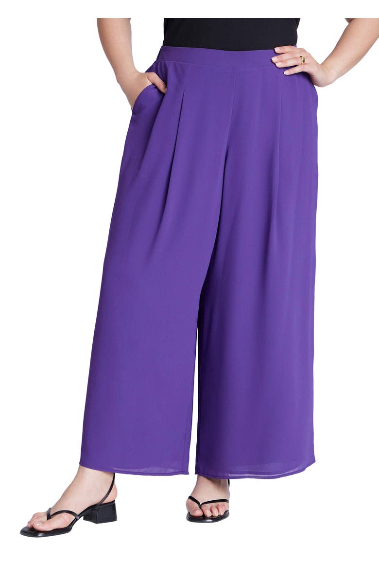 ELOQUII Wide Leg Chiffon Pant, Main, color, Cool Purple