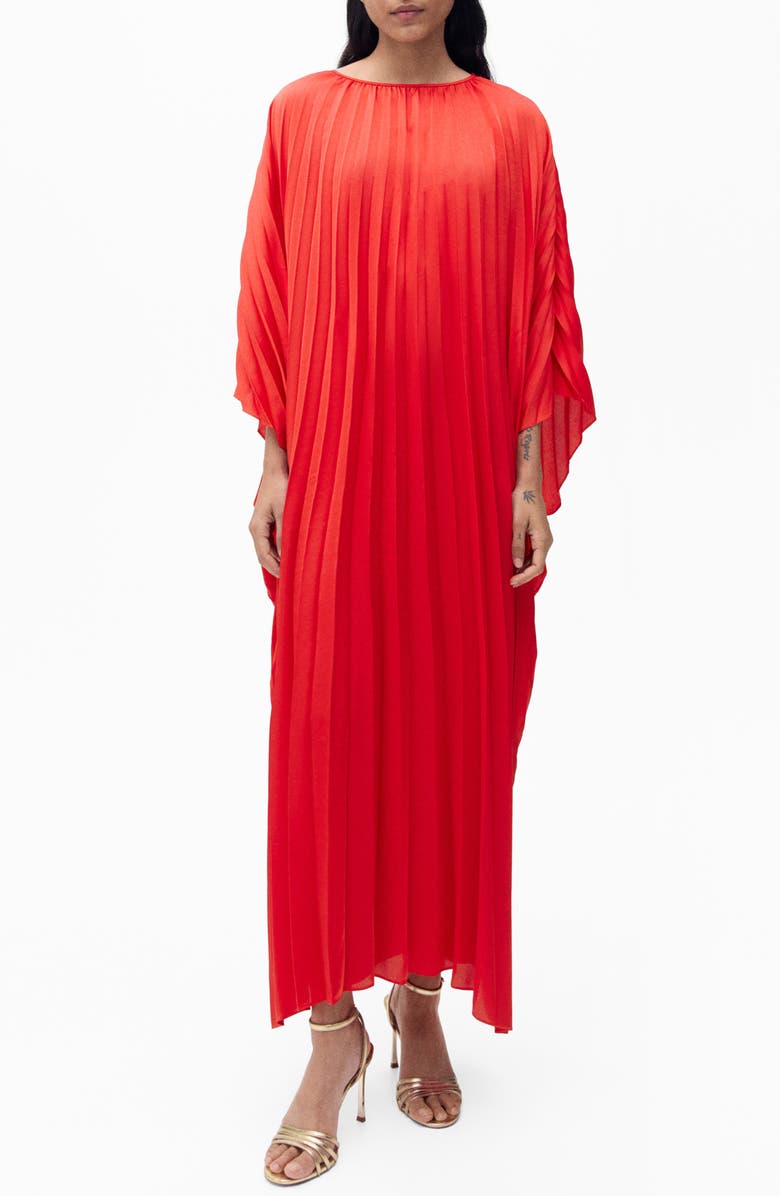 MANGO Pleated Flared Maxi Dress, Main, color, Red