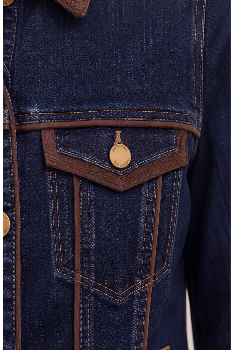 Velvet Trim Denim Trucker Jacket, Alternate, color, RIVERWALK