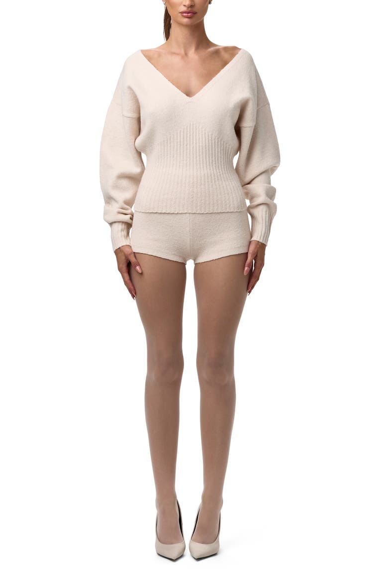 V-Neck Ribbed Sweater, Alternate, color, BONE