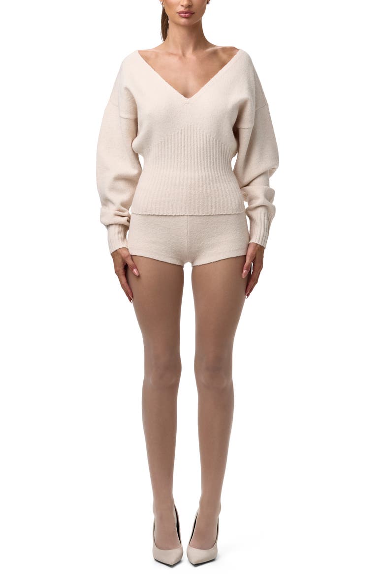 Naked Wardrobe V-Neck Ribbed Sweater, Alternate, color, Bone