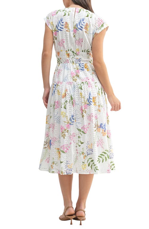 Mila Mae Eyelet A-line Midi Dress In White Multi Floral