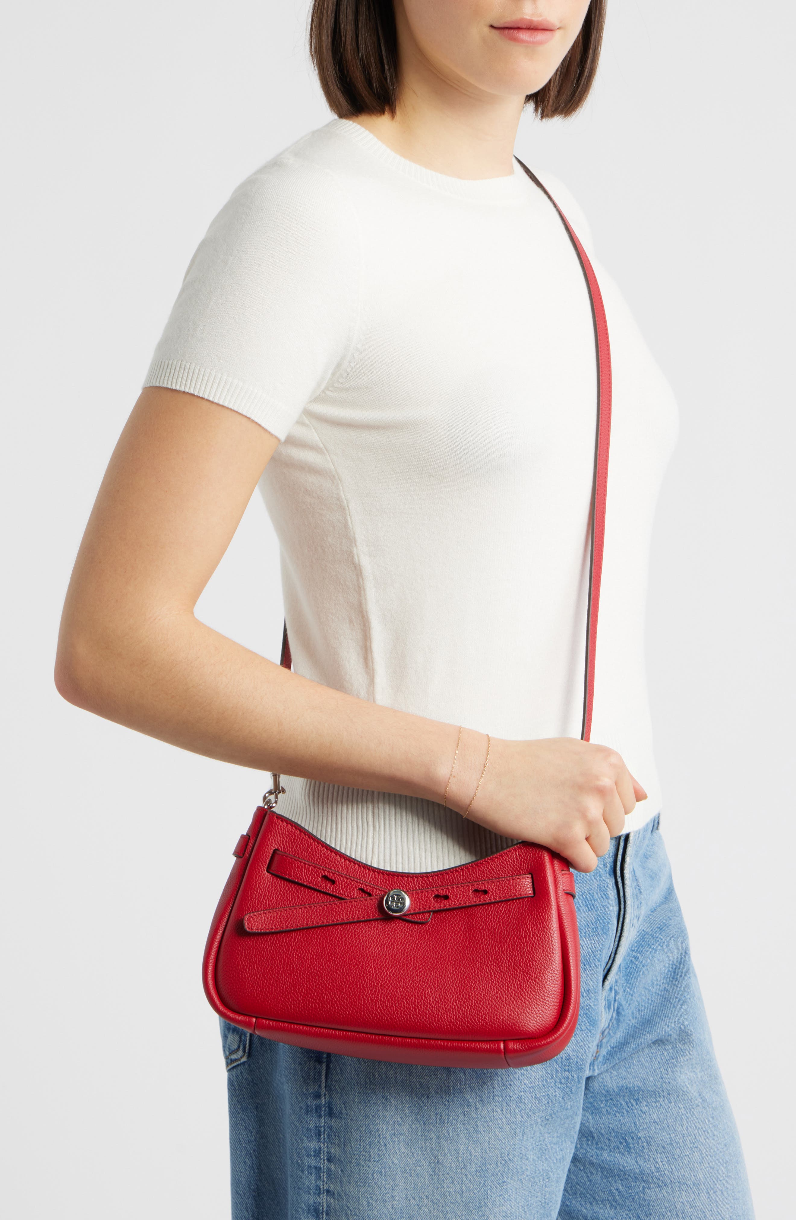Romy Zip Top Leather Crossbody Bag, Alternate, color, TORY RED