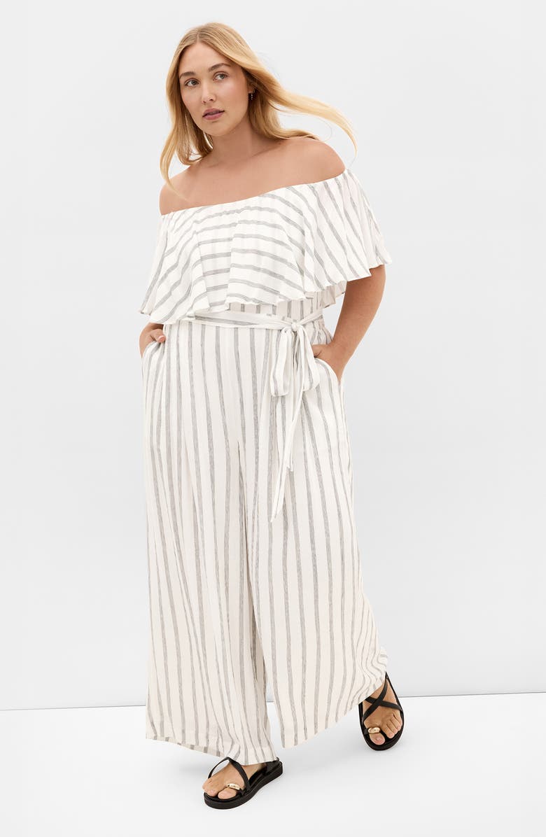 City Chic Emery Stripe Jumpsuit, Alternate, color, Black Stripe