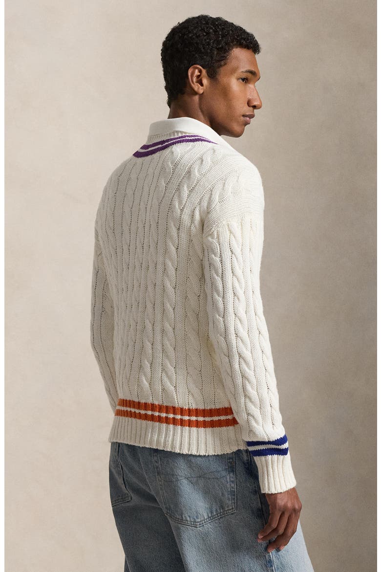 Embroidered Cricket Cotton & Linen V-Neck Sweater, Alternate, color, CREAM COMBO
