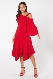 Coast One Shoulder Ruffle Crepe Midi Dress
