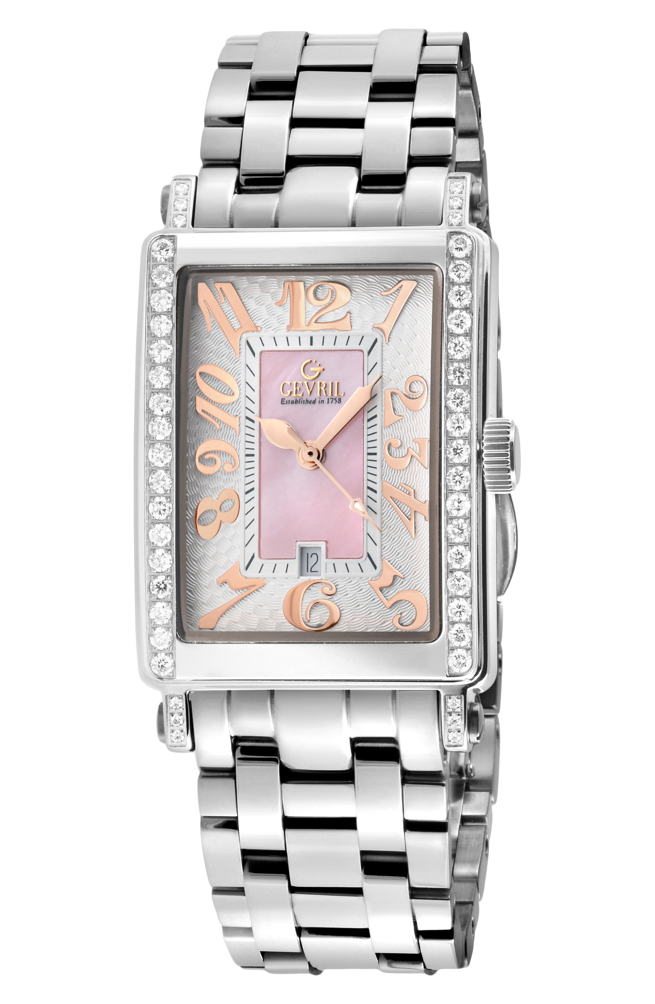 GEVRIL Ave of America's Mini Diamond Bracelet Watch, 25mm x 32mm - 0.75 ctw