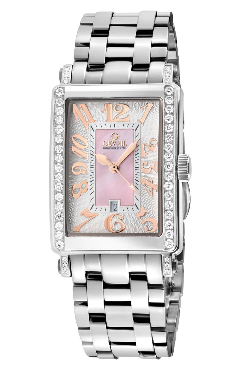 GEVRIL Ave of America's Mini Diamond Bracelet Watch, 25mm x 32mm - 0.75 ctw, Main, color, Silver