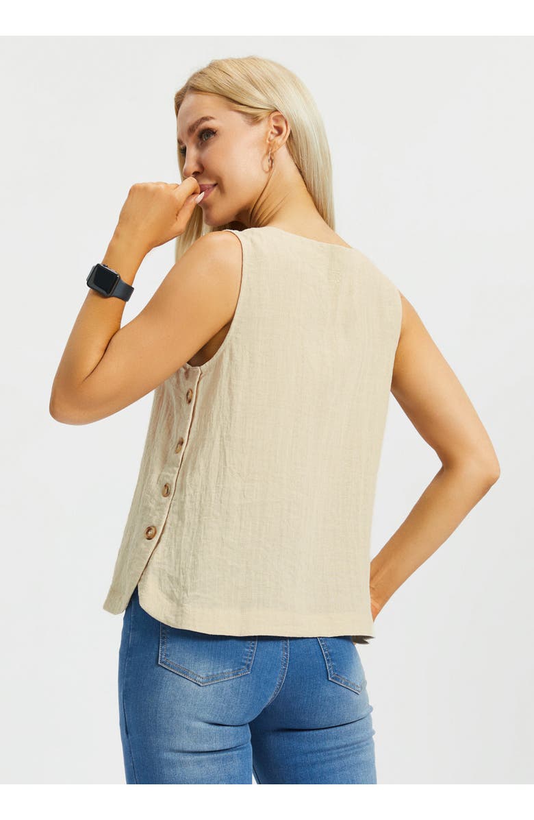 Betabrand Drift Button Sleeveless Top Linenette, Alternate, color, Stone