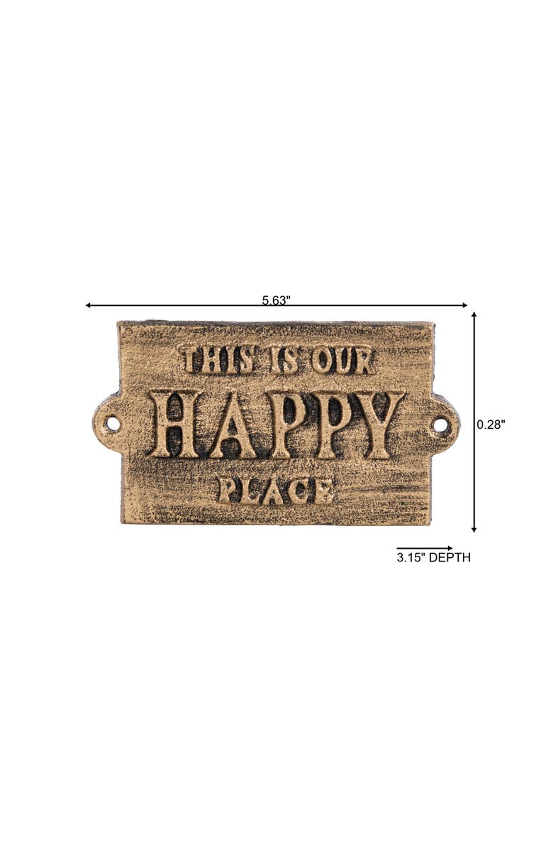 Transpac Iron Gold Happy Place Sign for Spring Wall and Entryway Decor, Alternate, color, Gold