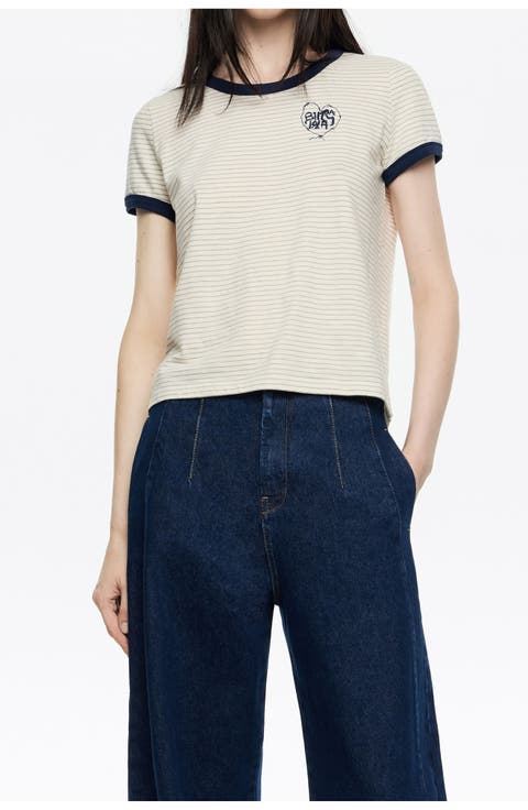 Striped Contrast Piping T-Shirt