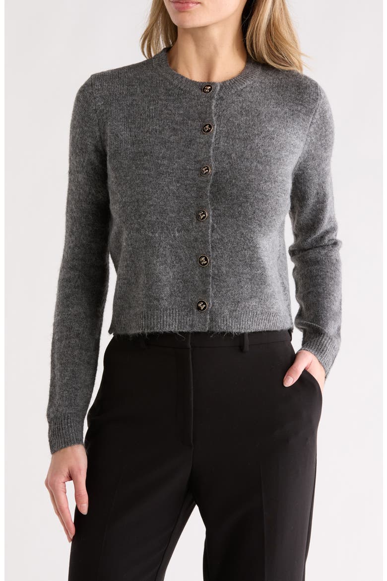 Ribbon Button Crop Cardigan, Main, color, CHARCOAL