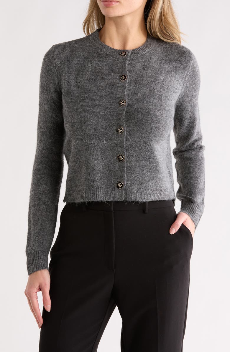 Blu Pepper Ribbon Button Crop Cardigan, Main, color, Charcoal