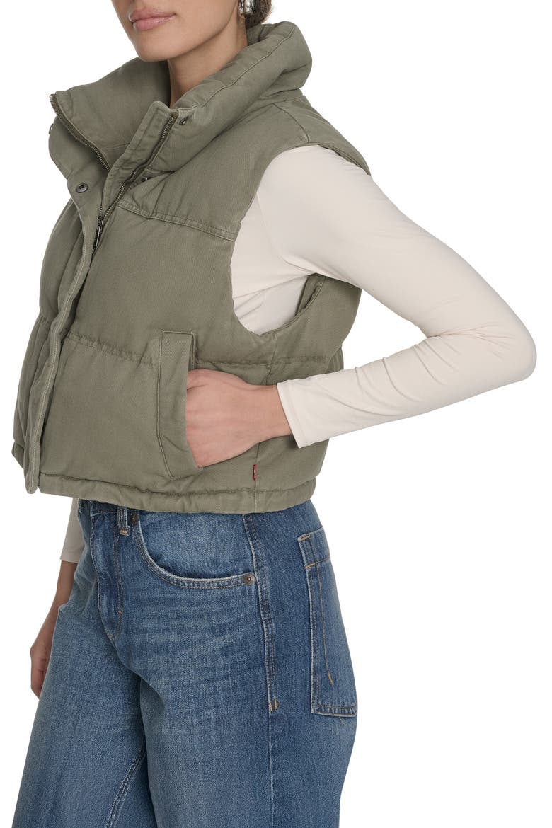 Cotton Crop Puffer Vest, Alternate, color, LIGHT OLIVE