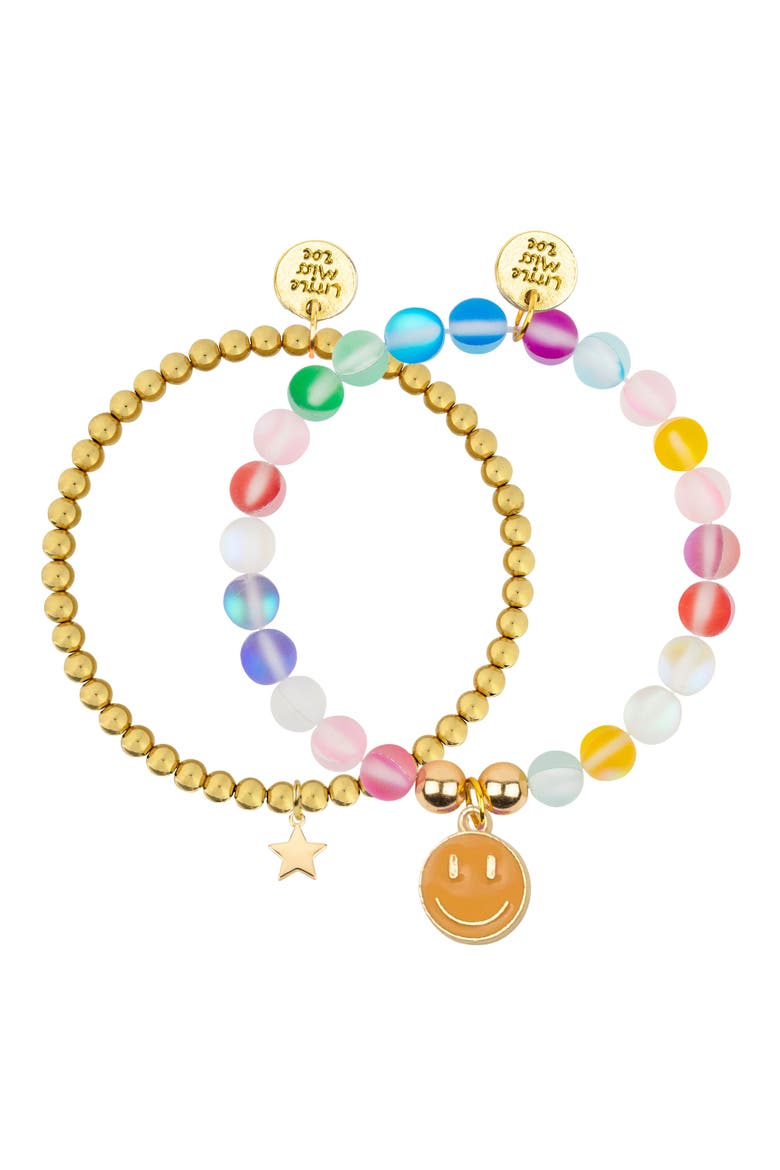 Rainbow Glass Moonstone and Delicate Gold Bracelet Set, Main, color, Rainbow