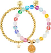 Little Miss Zoe Rainbow Glass Moonstone and Delicate Gold Bracelet Set