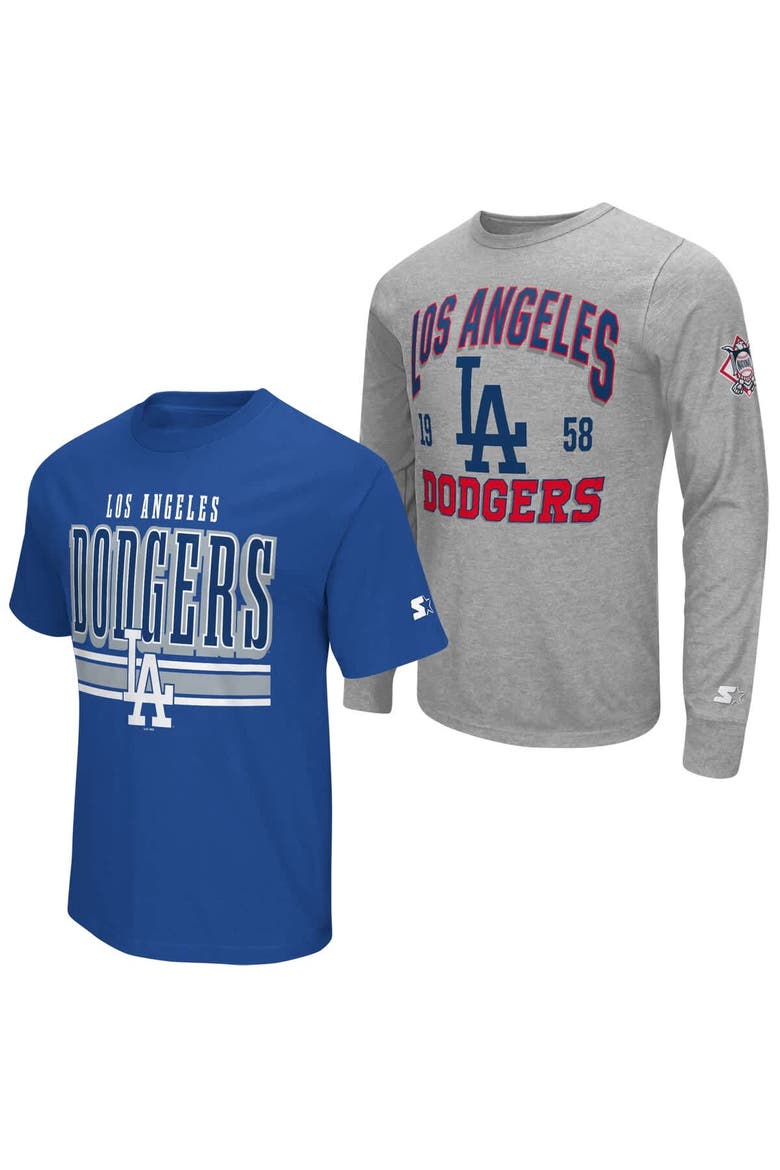 Men's Starter  Heather Gray/Royal Los Angeles Dodgers Two-Pack Long Sleeve & Short Sleeve T-Shirt Set, Main, color, Royal