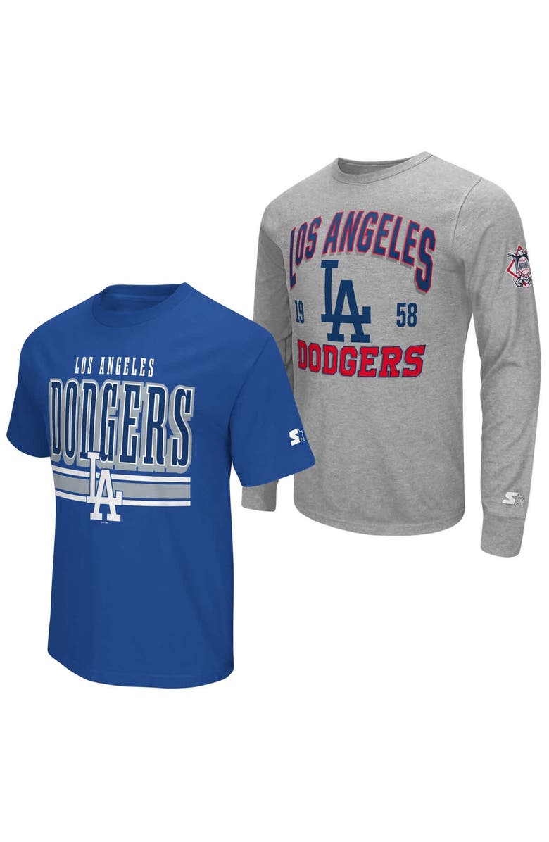 STARTER Men's Starter Heather Gray/Royal Los Angeles Dodgers Two-Pack Long Sleeve & Short Sleeve T-Shirt Set, Main, color, Royal