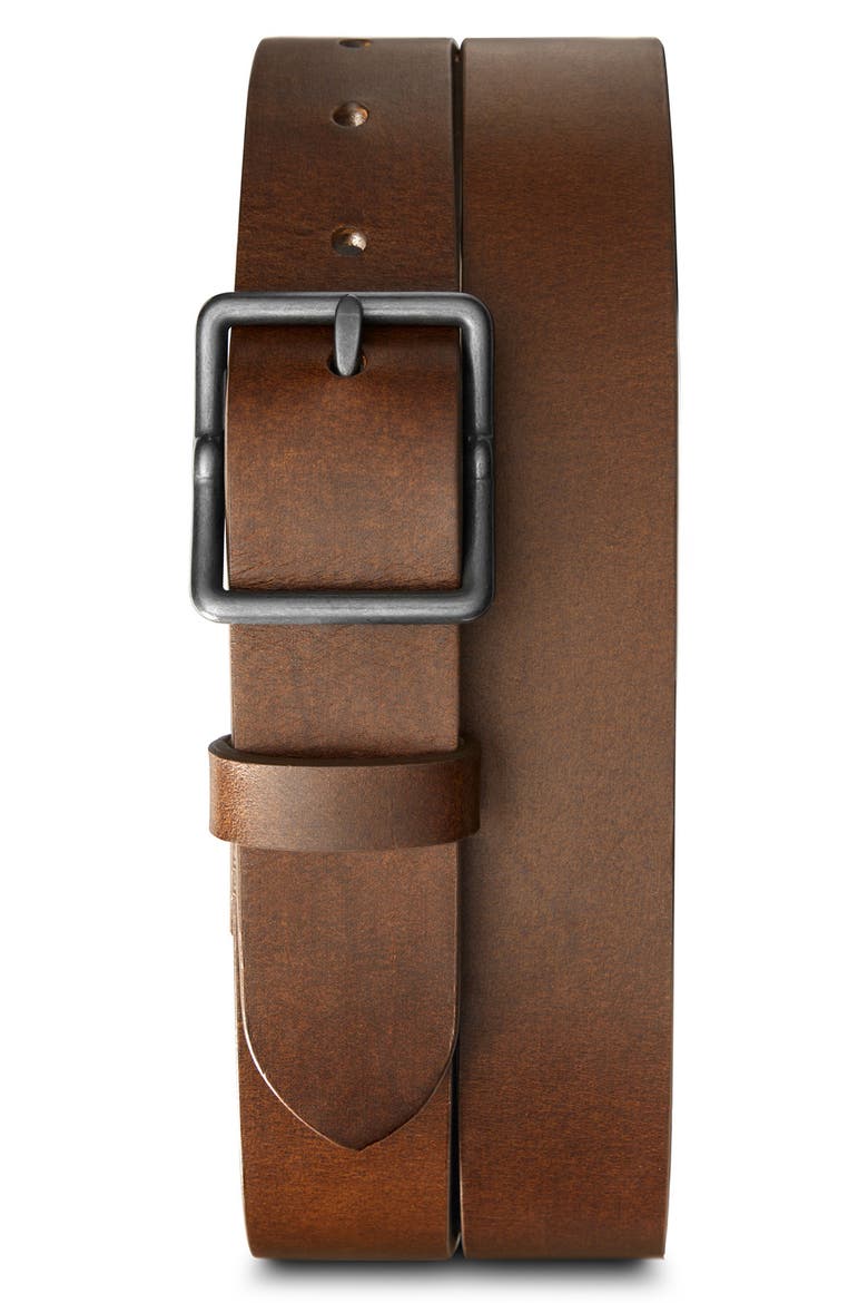 Center Bar Buckle Navigator Leather Belt (Nordstrom Exclusive), Alternate, color, MED BROWN