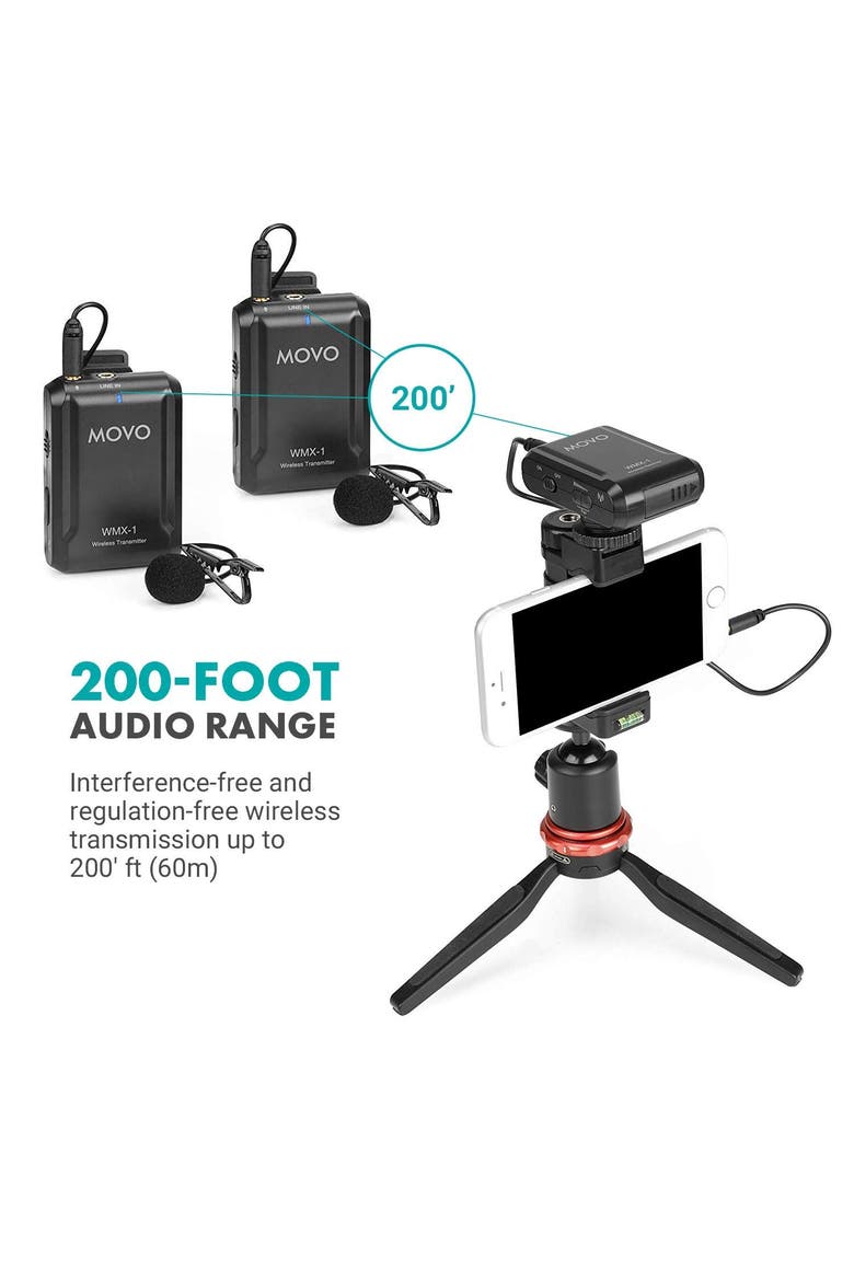 WMX-1-DUO 2.4GHz Dual Wireless Lavalier Microphone System Compatible with Cameras and Smartphones, Alternate, color, Black