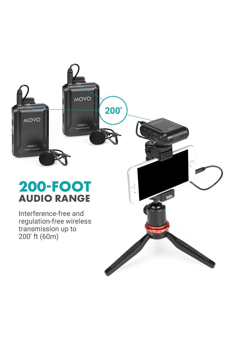MOVO WMX-1-DUO 2.4GHz Dual Wireless Lavalier Microphone System Compatible with Cameras and Smartphones, Alternate, color, Black
