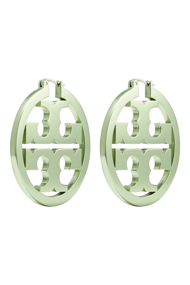 Miller Hoop Earrings, Main, color, TORY SILVER / MINT GREEN