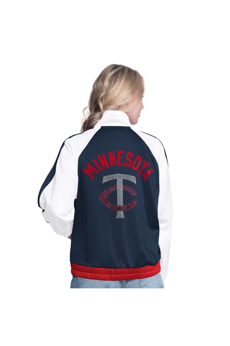 Women's G-III Sports by Carl Banks  White/Navy Minnesota Twins Rally Rhinestone Raglan Full-Zip Track Jacket, Alternate, color, White