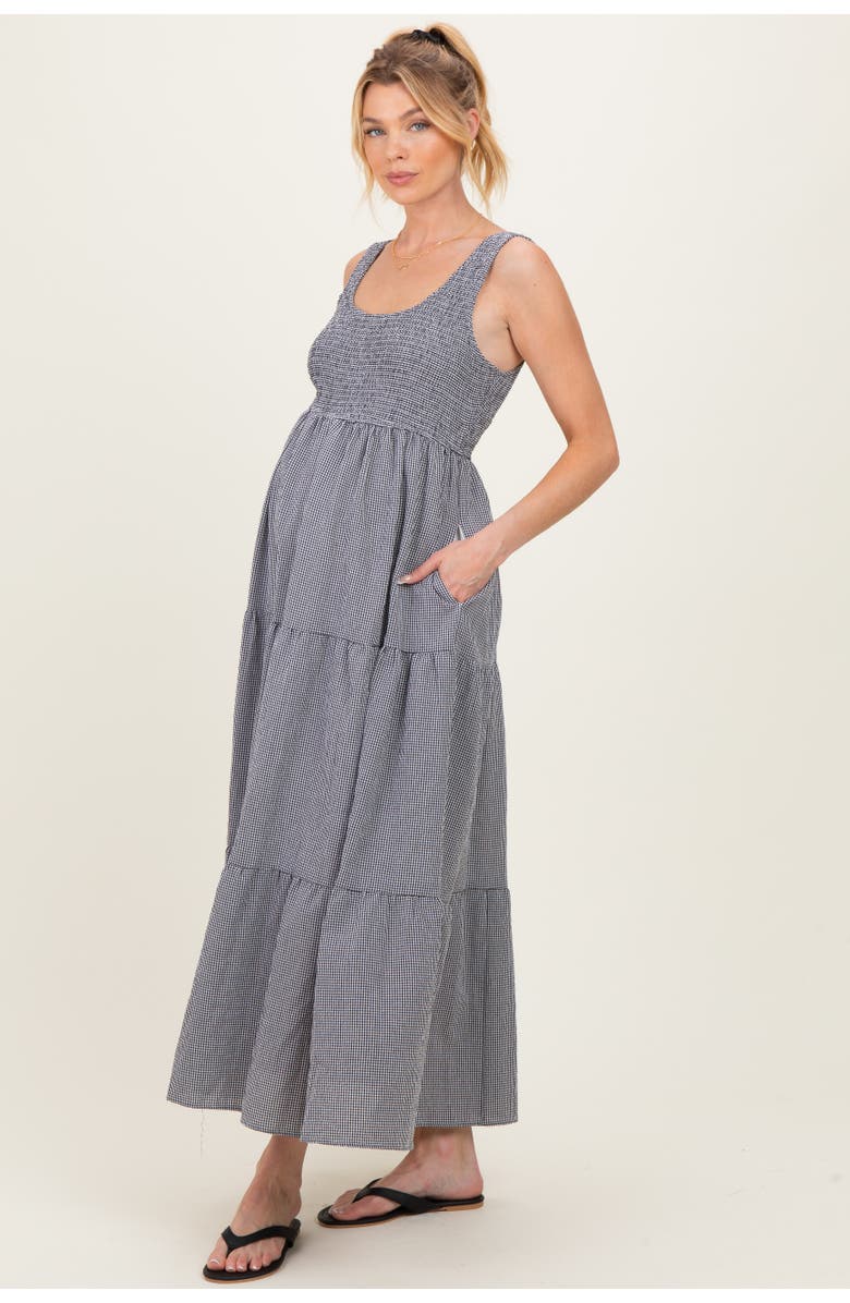 PinkBlush Gingham Smocked Bodice Maxi Dress, Alternate, color, Black