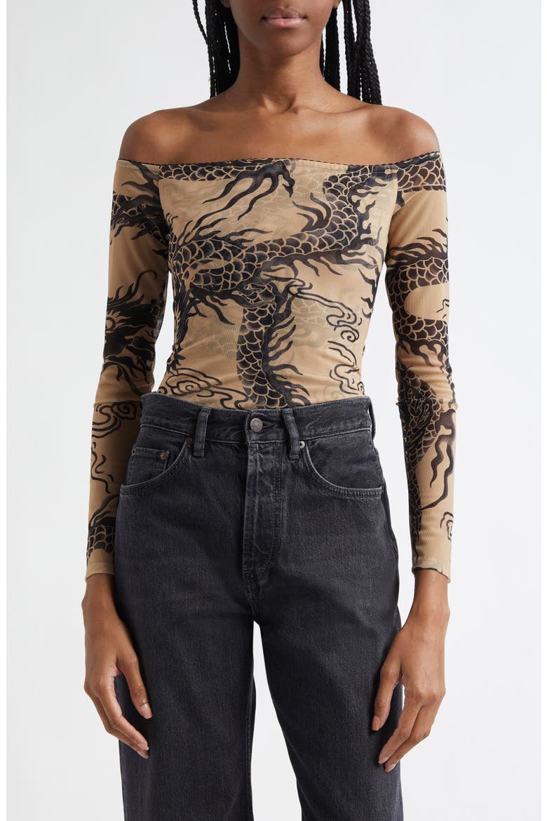 Peonie Off the Shoulder Bodysuit, Main, color, BEIGEBLCK