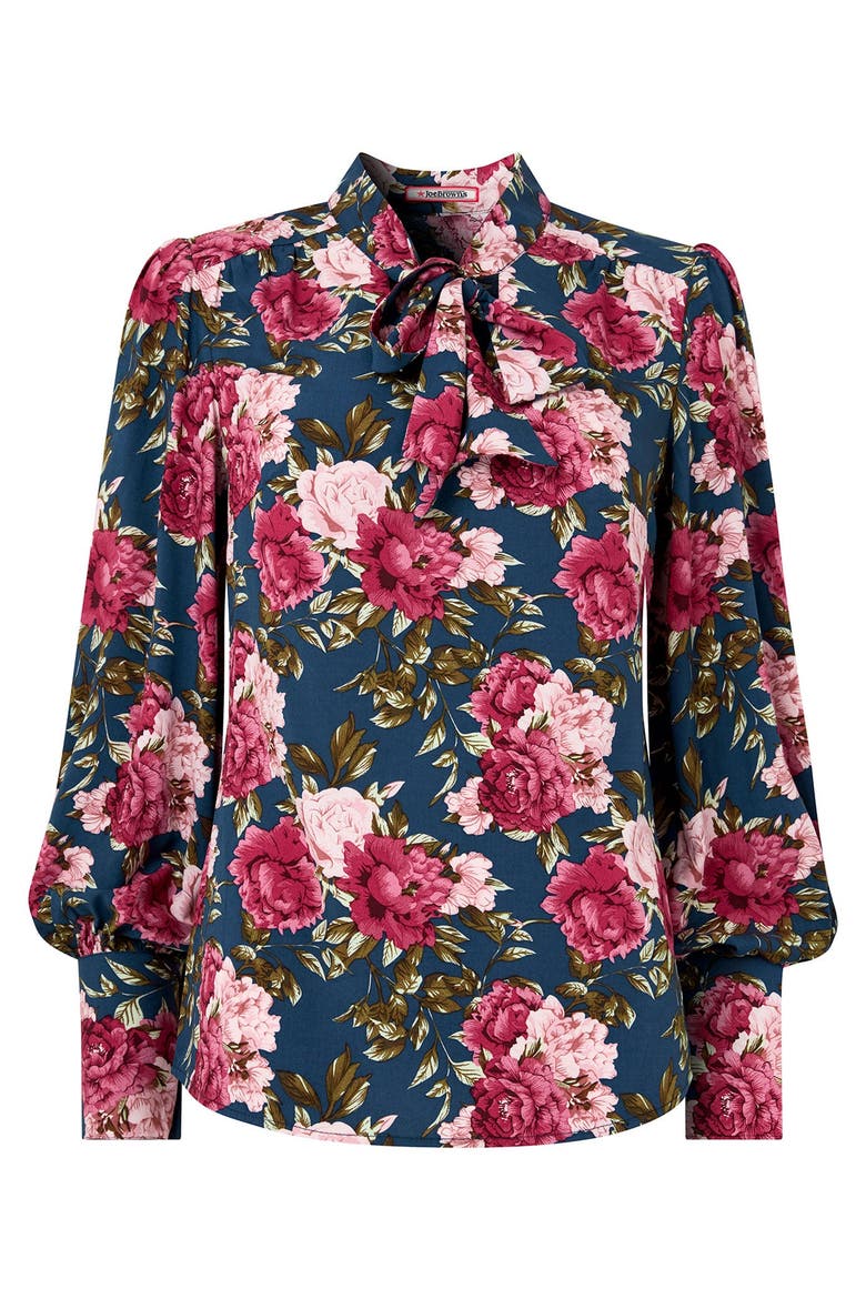 Tie Neck Blouse, Alternate, color, CABBAGE FLORAL