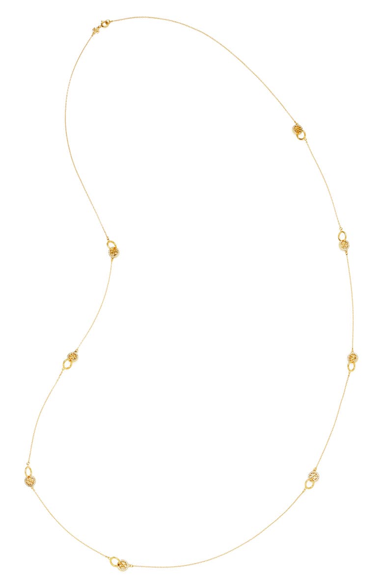 Tory Burch Icon Pavé Interlocking Station Necklace, Alternate, color, Tory Gold / Crystal