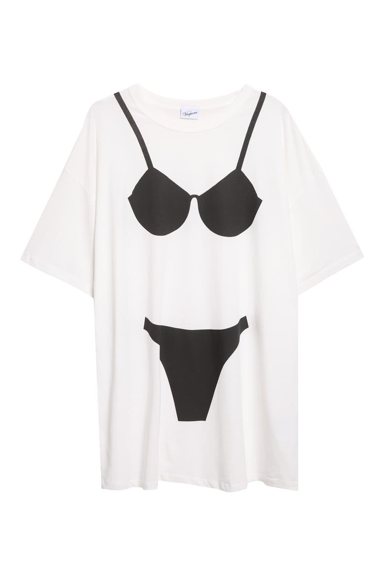 Oversize Trompe l'Oeil Lingerie Tall Graphic T-Shirt, Alternate, color, WHITE
