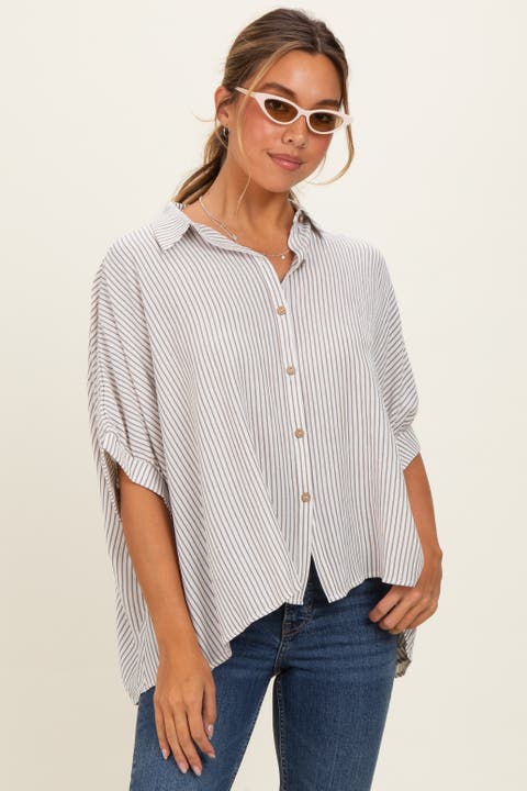 Striped Boxy Button Down Top