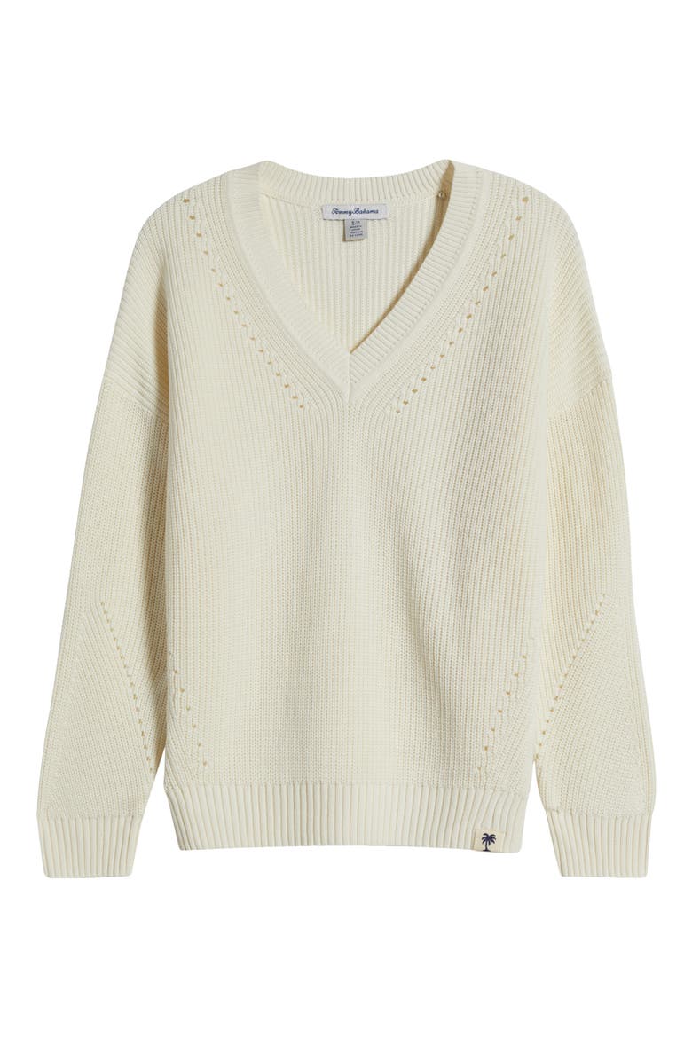 Indigo Palms Cotton V-Neck Sweater, Alternate, color, COCONUT