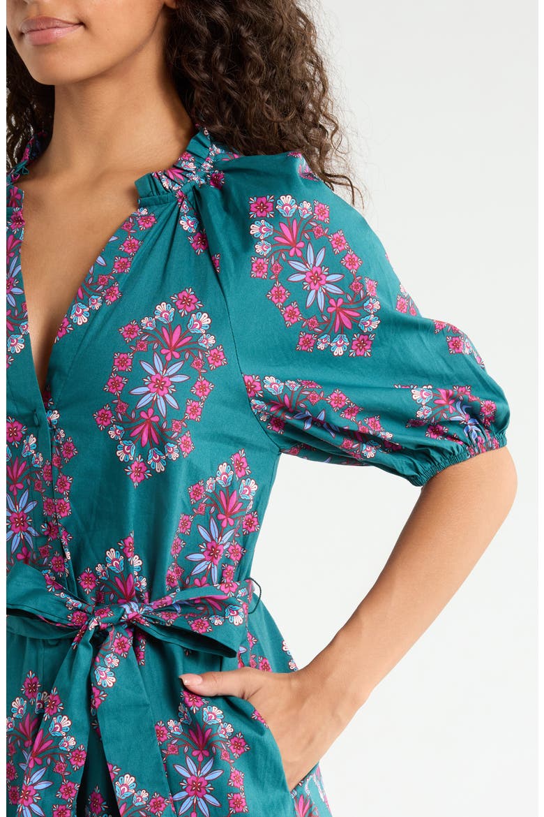 Wynette Tiered Cotton Midi Dress, Alternate, color, TEAL-PINK