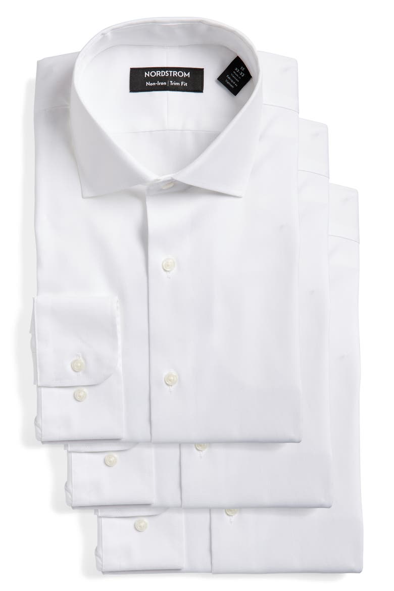3-Pack Trim Fit Solid Non-Iron Dress Shirts, Alternate, color, WHITE