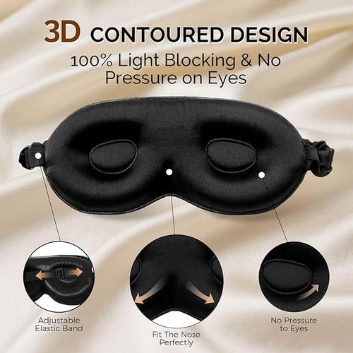 Silksilky 1 Pc 22momme Mulberry Silk 3d Contoured Blackout Eye Mask With Elastic Band In Black
