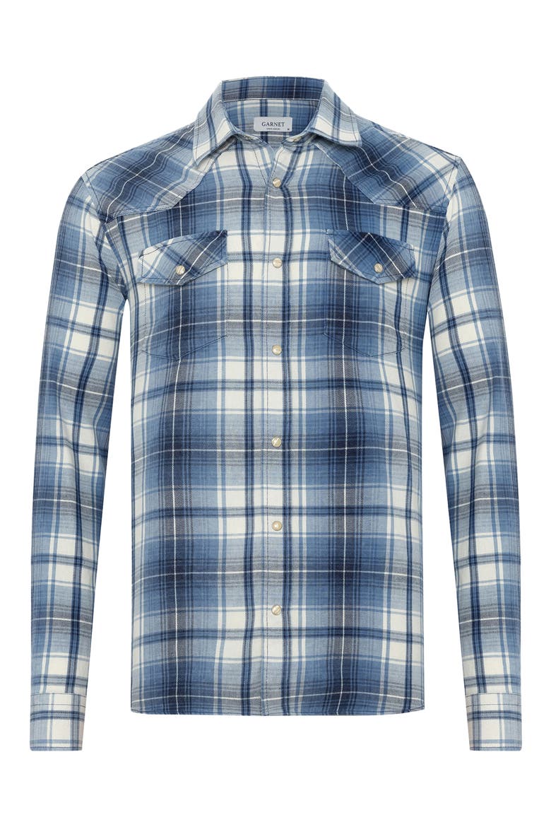 Sierra Plaid Cotton Shirt, Alternate, color, INDIGO