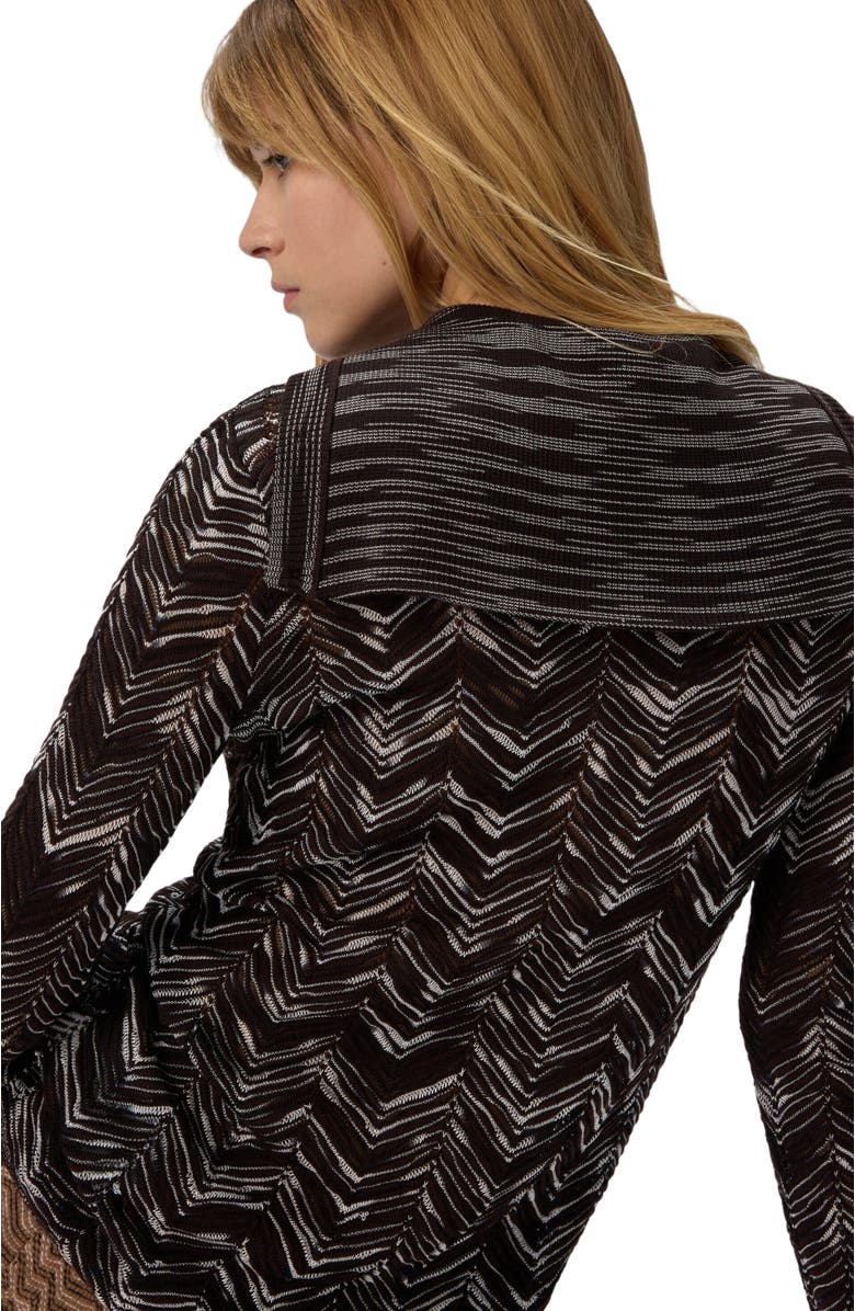 Missoni High-neck Buttoned Sweater With Chevron Pattern, Alternate, color, Brown