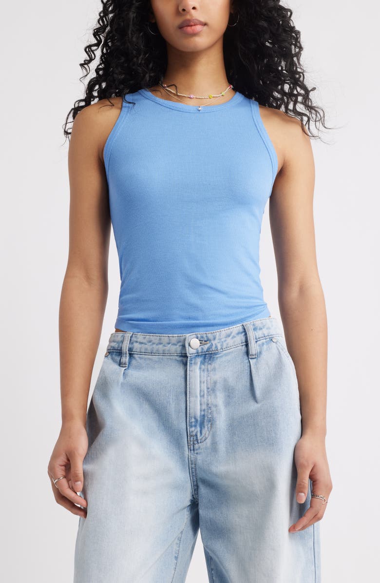 BP. Slinky Rib Knit Tank, Main, color, Blue Stream