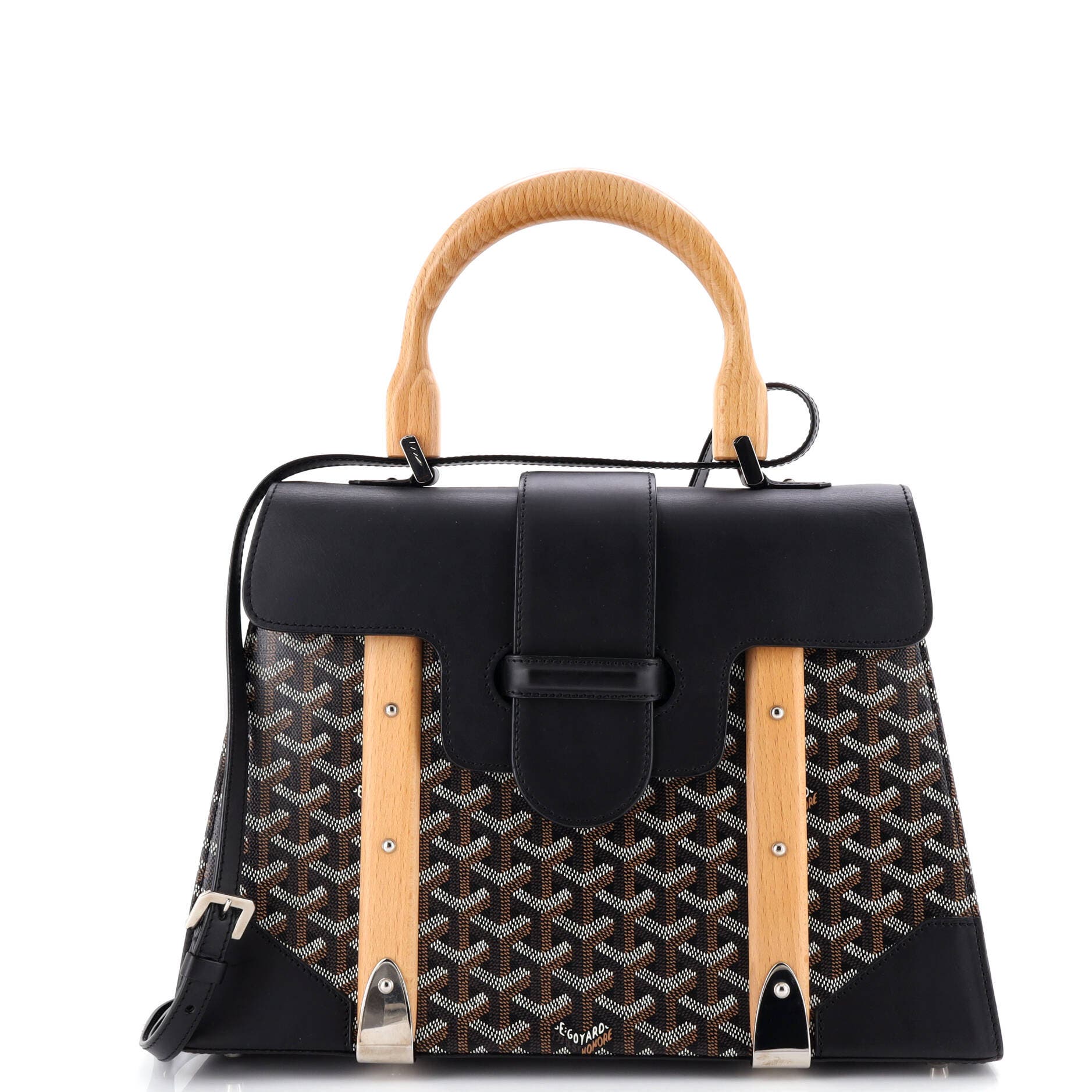 Pre-Owned Goyard Saigon Top Handle Bag Coated Canvas with Leather MM, Main, color, Black