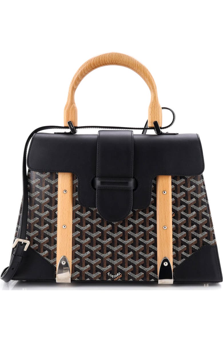 Pre-Owned Goyard Saigon Top Handle Bag Coated Canvas with Leather MM, Main, color, Black