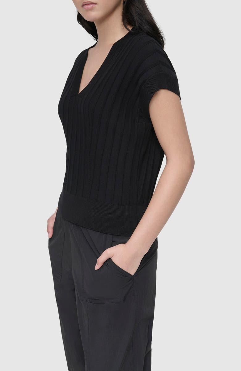 DKNY Rib Short Sleeve Sweater, Alternate, color, Black