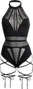 Hauty Set Me Free Sleeveless Lace-Up Fishnet Teddy