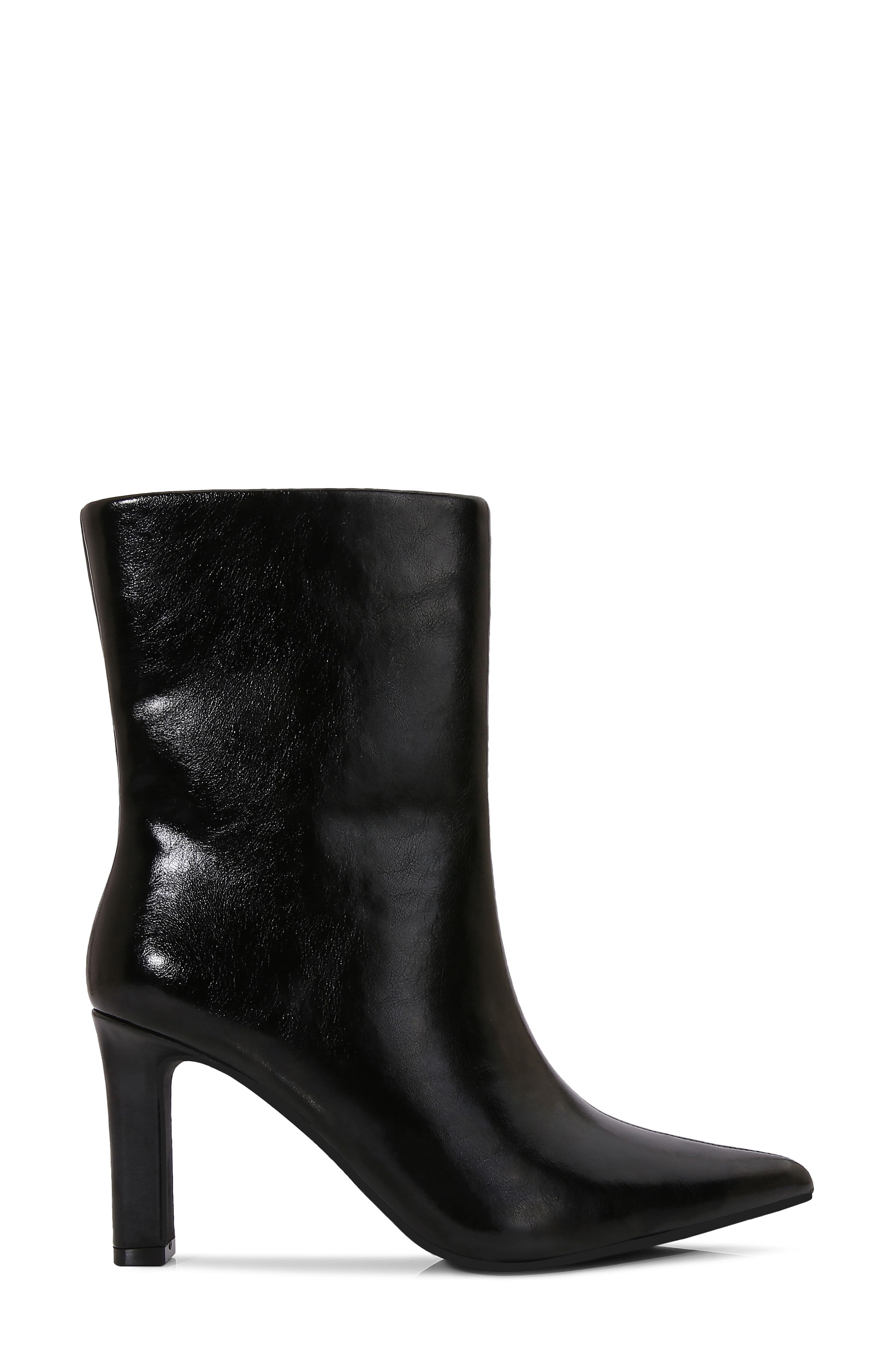 Adire Pointed Toe Faux Leather Bootie, Alternate, color, BLACK